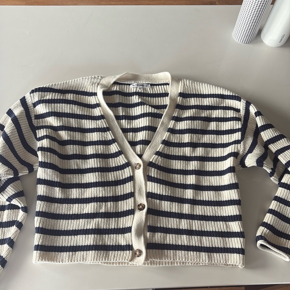 Reformation Black and Cream Striped Cardigan Sweater - Picture 1 of 6
